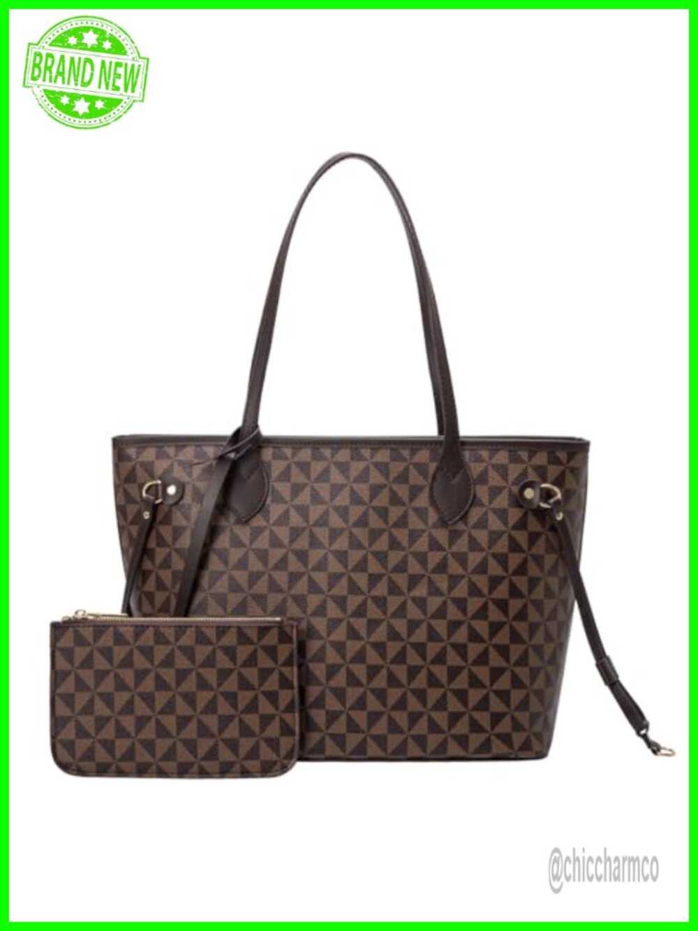 BTYAW Women Leather Tote Bag with Wallet Set Triangle Print Satchel Purse &